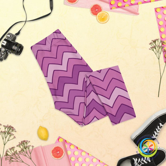 Classic Playful Purple Chevron Capri Leggings-ShopImaginable.com