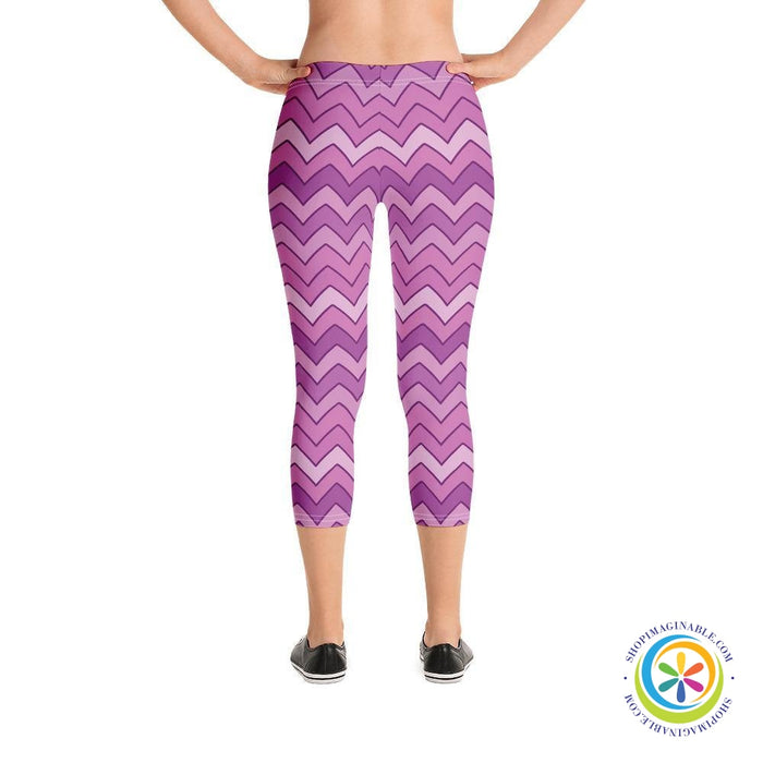 Classic Playful Purple Chevron Capri Leggings-ShopImaginable.com