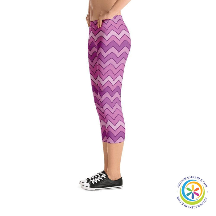 Classic Playful Purple Chevron Capri Leggings-ShopImaginable.com