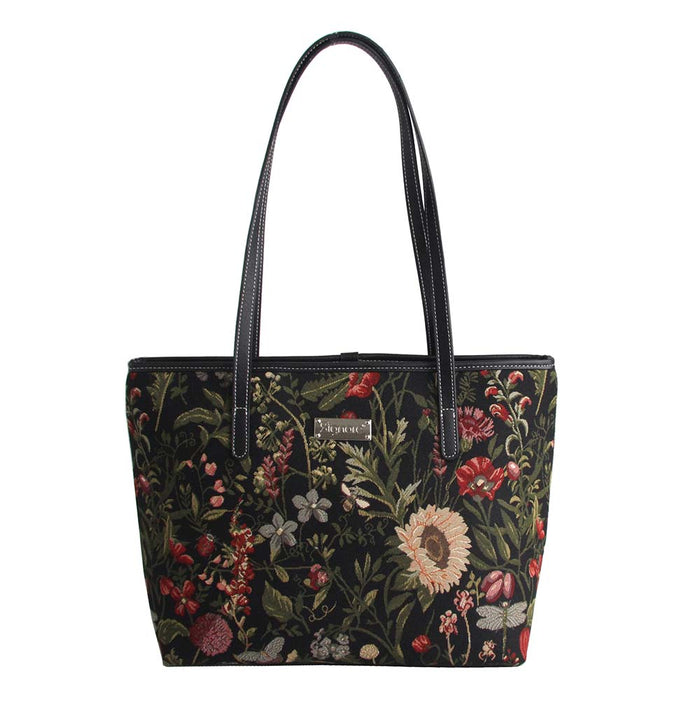 COLL-MGDBK | Morning Garden Black College/Shoulder Tote Bag