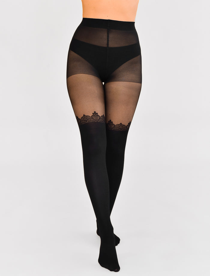 Collant cuissarde à effet dentelle