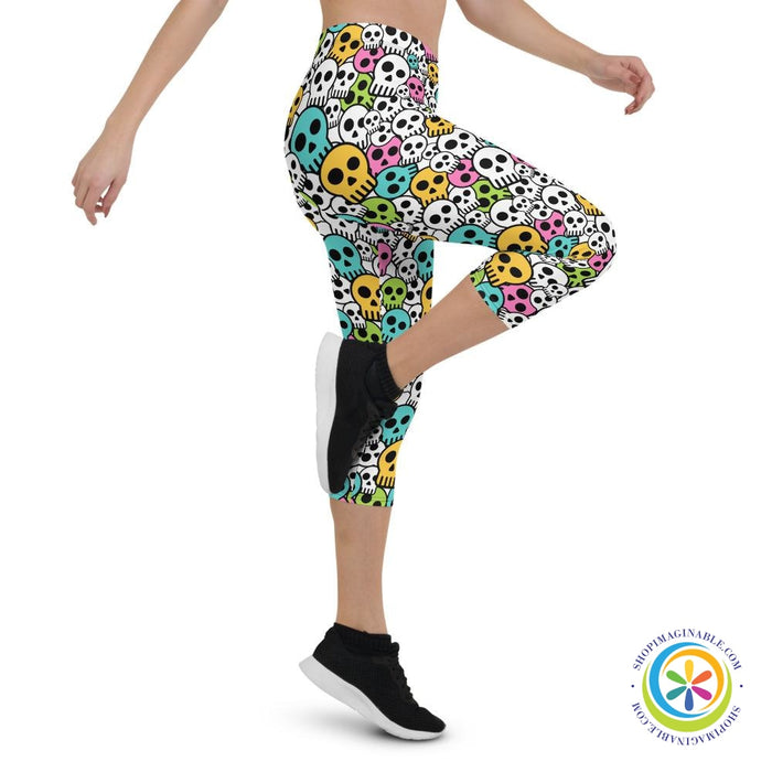 Colorful Cute Skulls Capri Leggings-ShopImaginable.com