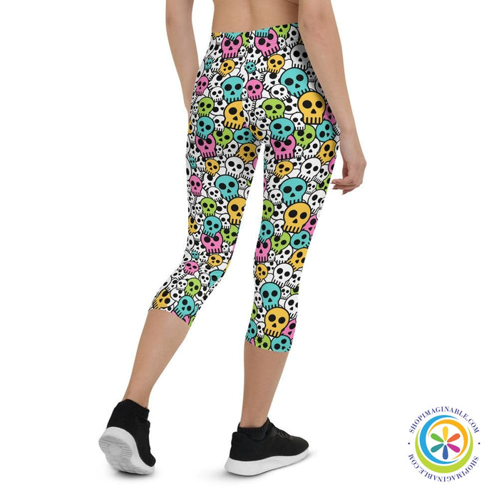 Colorful Cute Skulls Capri Leggings-ShopImaginable.com