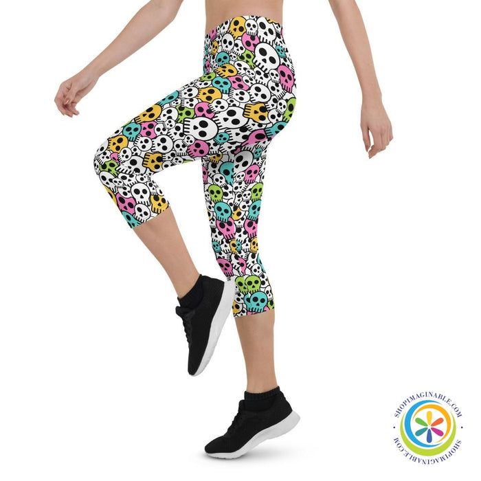 Colorful Cute Skulls Capri Leggings-ShopImaginable.com