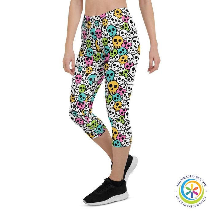 Colorful Cute Skulls Capri Leggings-ShopImaginable.com