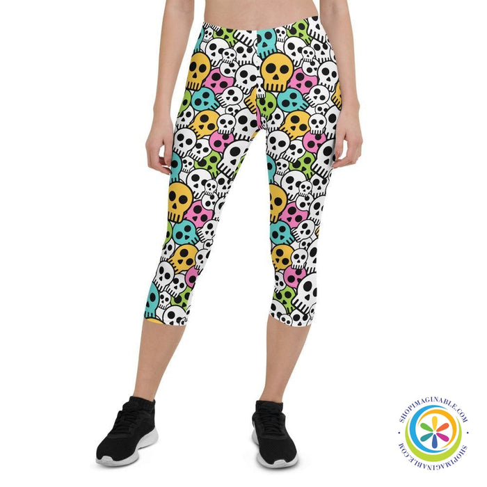 Colorful Simple Skulls Playful Capri Leggings-ShopImaginable.com