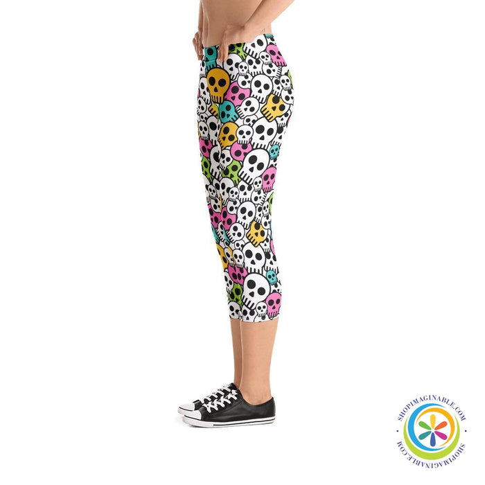 Colorful Simple Skulls Playful Capri Leggings-ShopImaginable.com