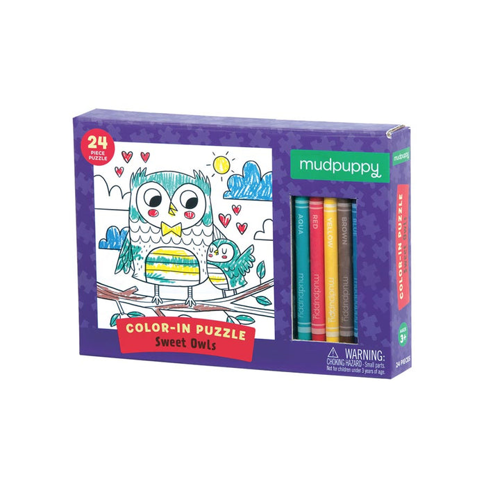Mudpuppy Colour In Puzzle – Sweet Owls (24pc) | Koop.co.nz