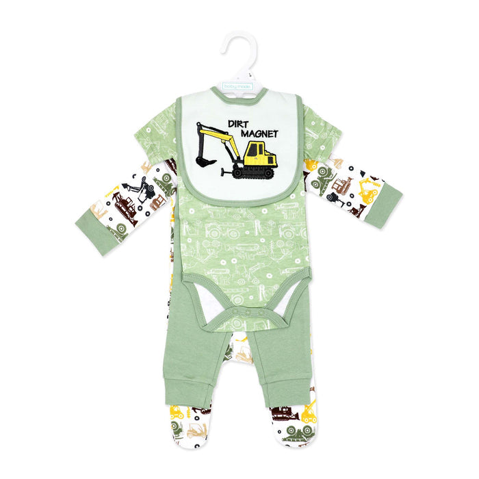Construction Truck 4 Piece Baby Outfit Set – 100% Cotton