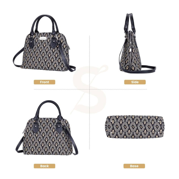 CONV-LUXOR | Black And White Luxor Convertible Top Handle Purse Handbag