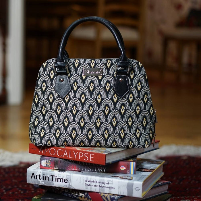 CONV-LUXOR | Black And White Luxor Convertible Top Handle Purse Handbag