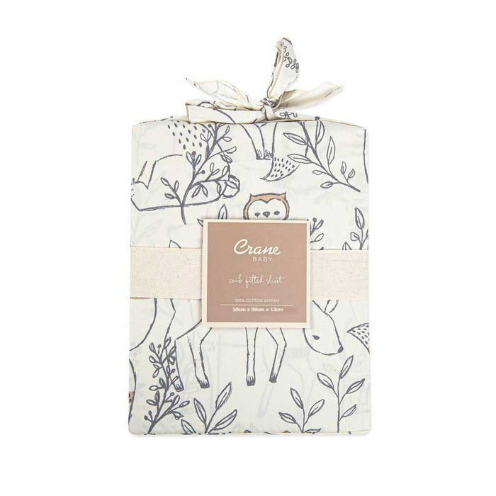Crane Baby Cotton Fitted Crib Sheet – Ezra Woodland | Koop.co.nz