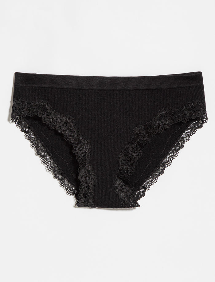 Culotte bikini côtelée à dentelle
