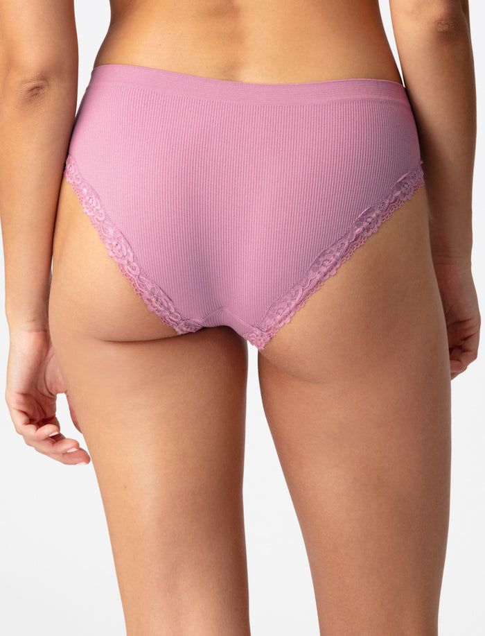 Culotte bikini côtelée à dentelle