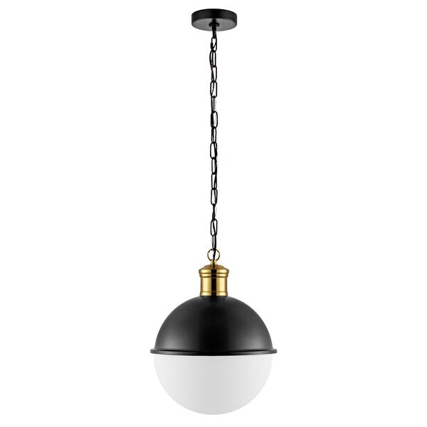 Daylily Pendant Lighting in Black with White Glass Shade