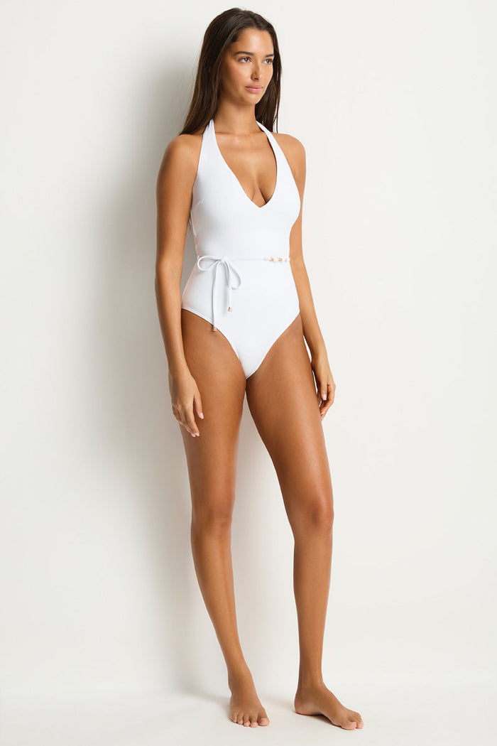 De Luxe V Neck Halter One Piece