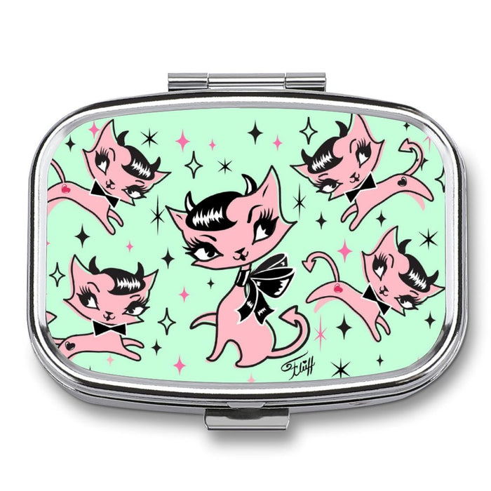 Devil Kitties on Mint • Pill Case