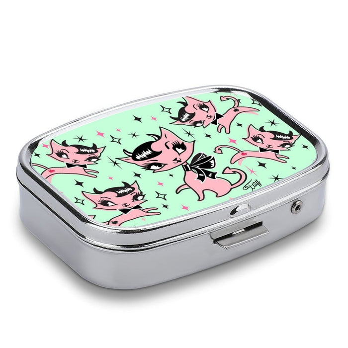 Devil Kitties on Mint • Pill Case