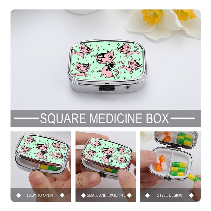 Devil Kitties on Mint • Pill Case