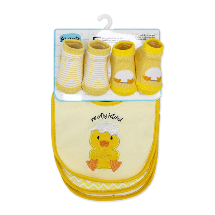 Duck Baby Bibs & Socks Set – 3 Bibs + 2 Pairs Socks, Soft Cotton Blend