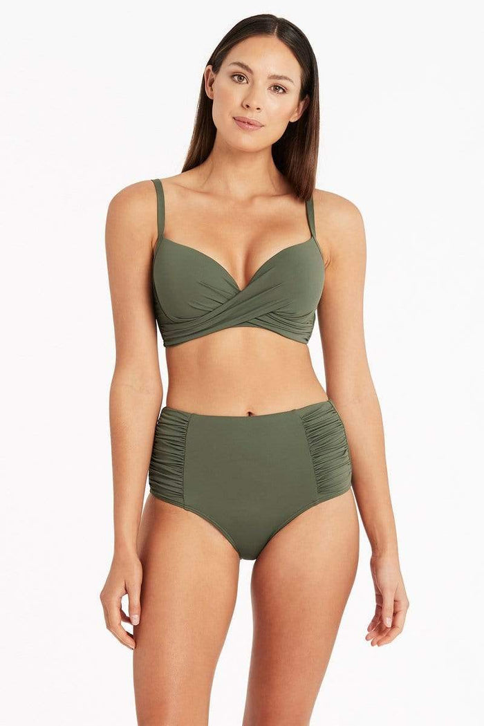Eco Essentials Cross Front Moulded Cup Bra in Eco Essentials Khaki | Sea Level Australia