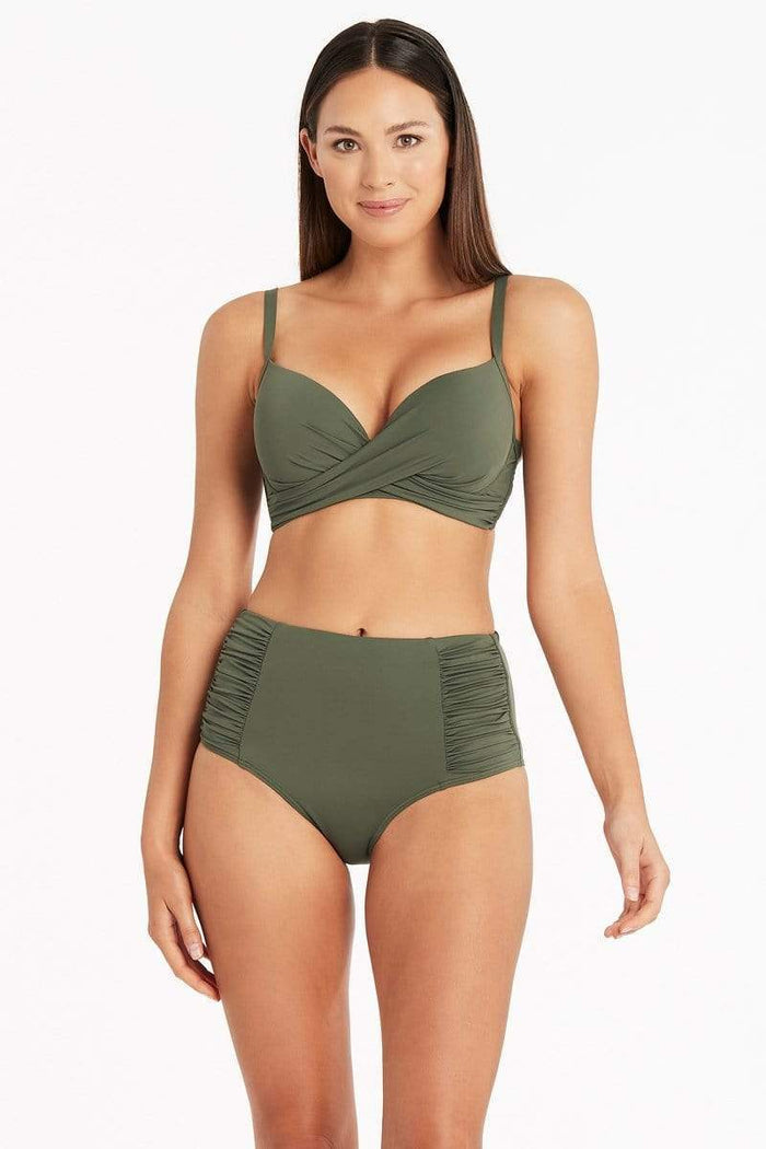 Eco Essentials Cross Front Moulded Cup Underwire Bra - Eco Essentials Khaki - Sea Level Australia