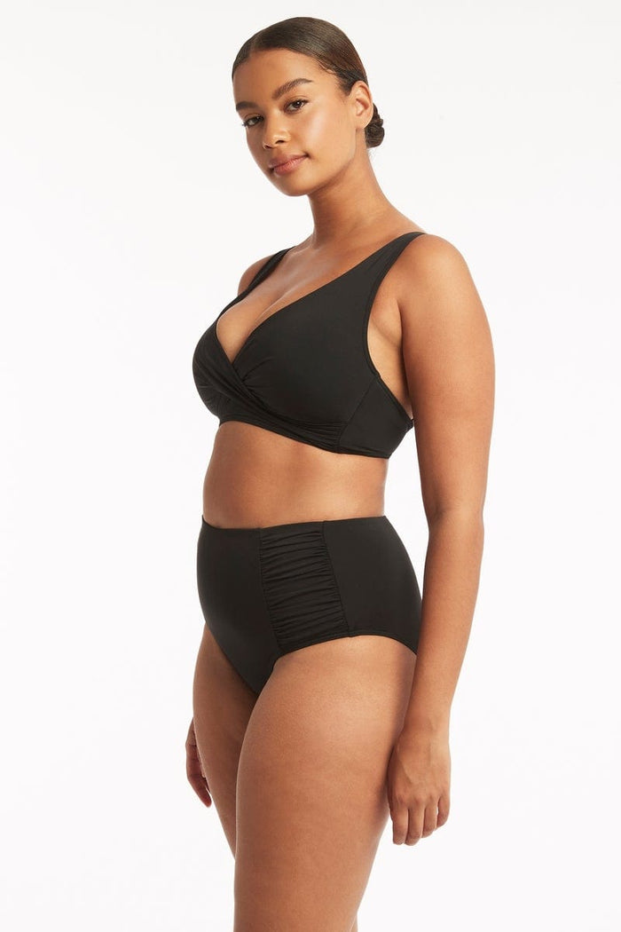 Eco Essentials Gathered Side High Waist Pant - Eco Essentials Black - Sea Level Australia