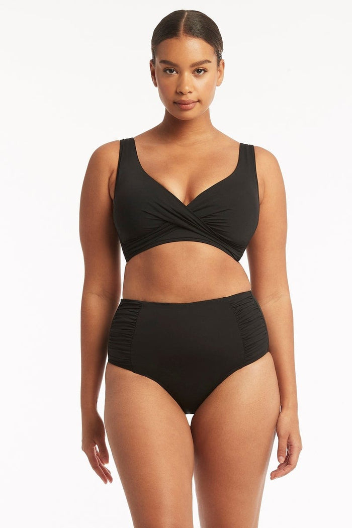 Eco Essentials Gathered Side High Waist Pant - Eco Essentials Black - Sea Level Australia
