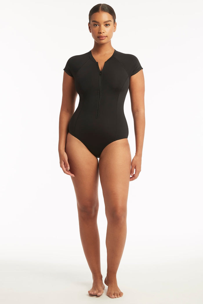 Eco Essentials Short Sleeve One Piece - Eco Essentials Black - Sea Level Australia