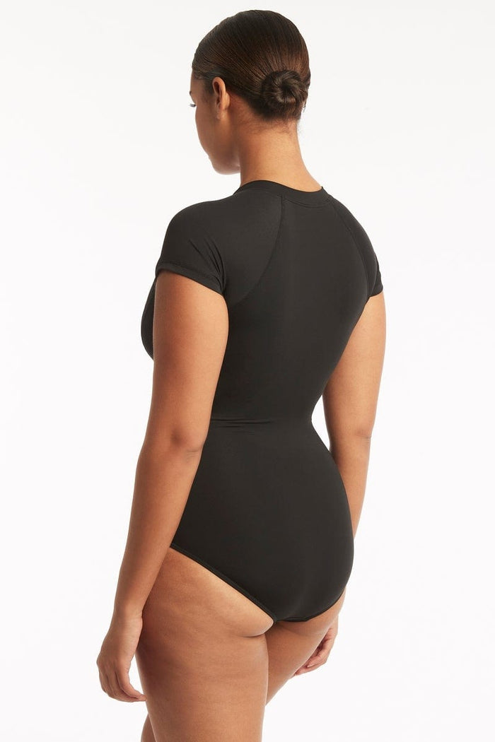 Eco Essentials Short Sleeve One Piece - Eco Essentials Black - Sea Level Australia