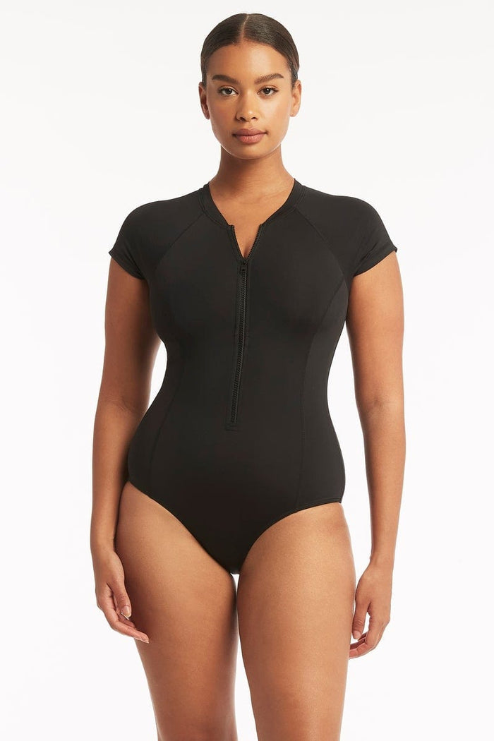 Eco Essentials Short Sleeve One Piece - Eco Essentials Black - Sea Level Australia