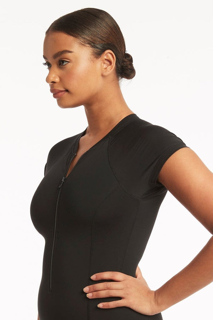 Eco Essentials Short Sleeve One Piece - Eco Essentials Black - Sea Level Australia
