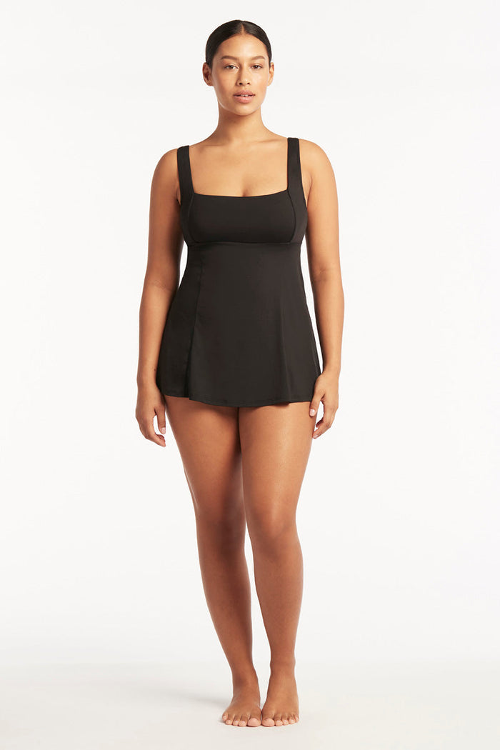 Eco Essentials Square Neck Tummy Control Swim Dress in  | Sea Level Australia
