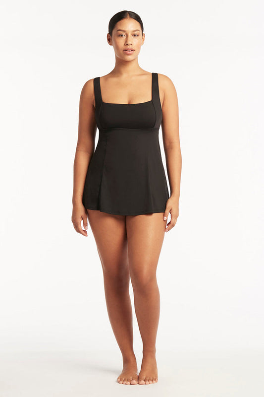 Eco Essentials Square Neck Tummy Control Swim Dress in  | Sea Level Australia