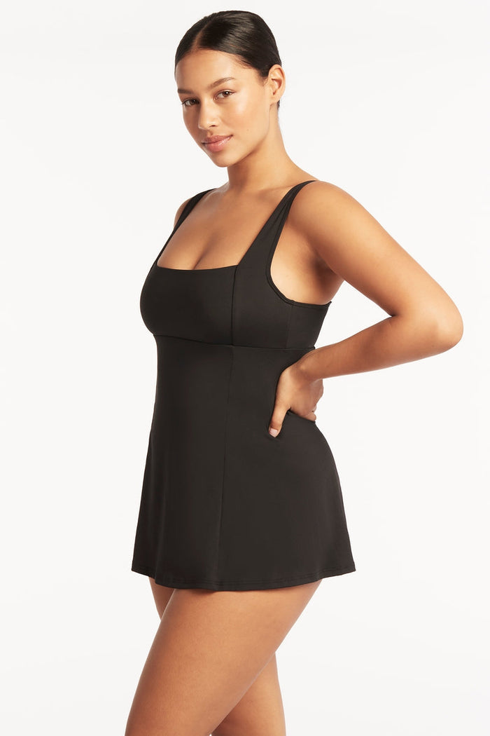 Eco Essentials Square Neck Tummy Control Swim Dress - Eco Essentials Black - Sea Level Australia