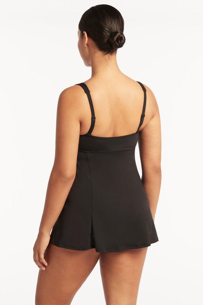 Eco Essentials Square Neck Tummy Control Swim Dress - Eco Essentials Black - Sea Level Australia