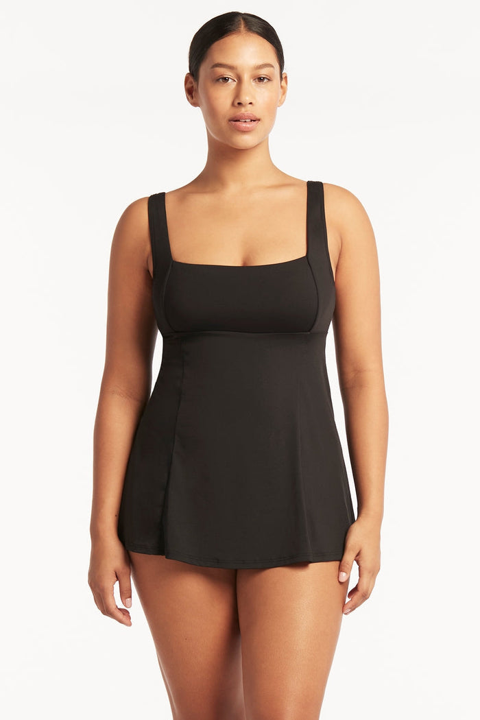 Eco Essentials Square Neck Tummy Control Swim Dress - Eco Essentials Black - Sea Level Australia