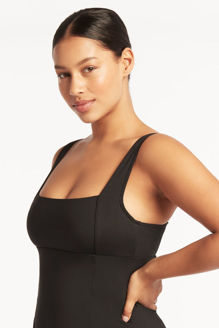 Eco Essentials Square Neck Tummy Control Swim Dress - Eco Essentials Black - Sea Level Australia