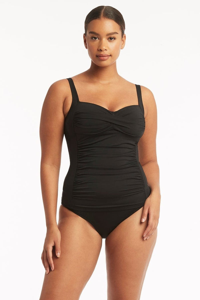 Eco Essentials Twist Front Singlet - Eco Essentials Black - Sea Level Australia