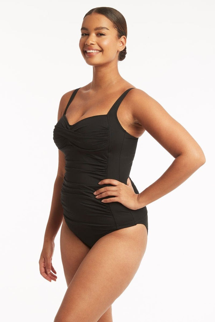 Eco Essentials Twist Front Singlet - Eco Essentials Black - Sea Level Australia