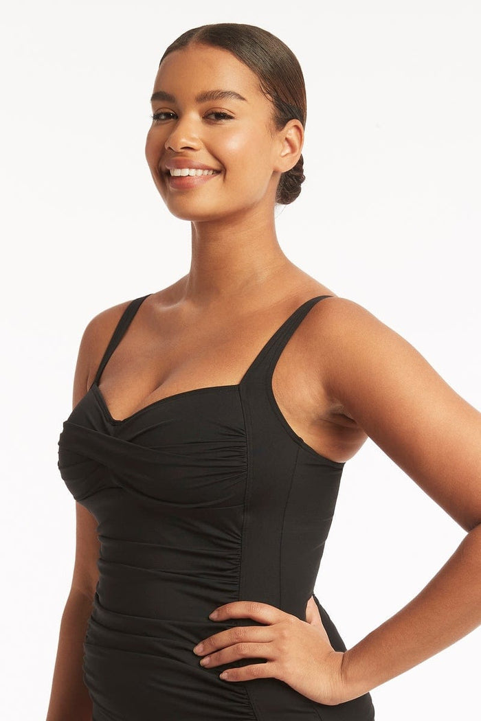 Eco Essentials Twist Front Singlet - Eco Essentials Black - Sea Level Australia