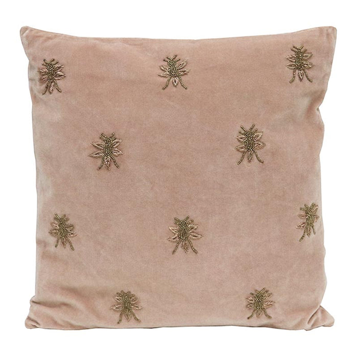 Le Forge Embroidered Bee Blush Velvet Cushion (45cm) | Koop.co.nz