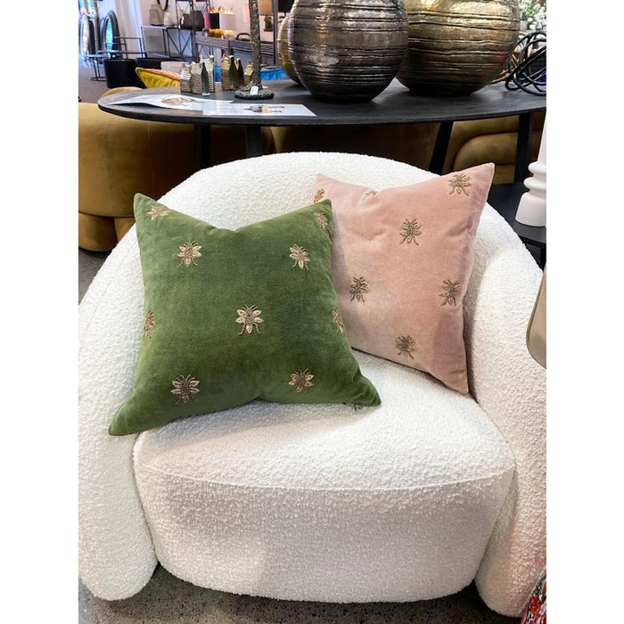Le Forge Embroidered Bee Blush Velvet Cushion (45cm) | Koop.co.nz