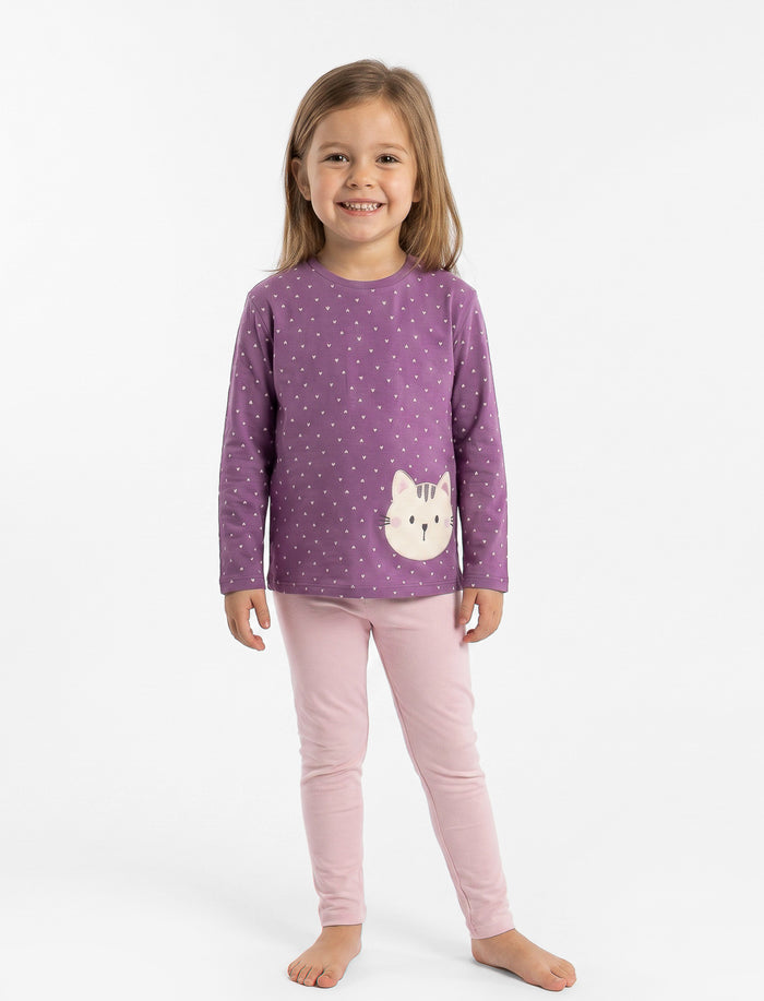 Ensemble 2 pièces en tricot à motif de chats pour fille