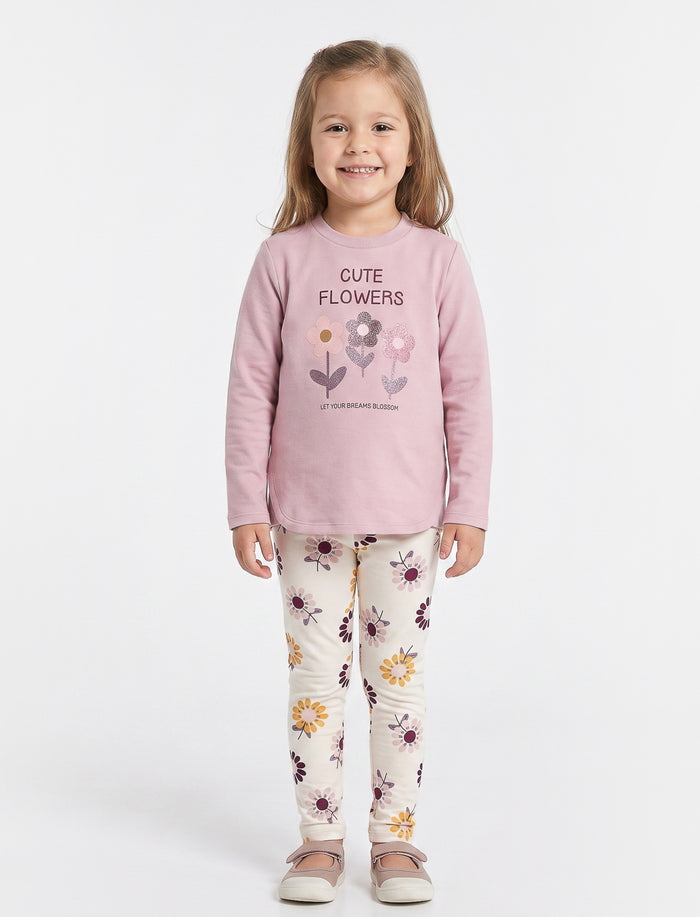 Ensemble 2 pièces en tricot imprimé à l’avant pour fille