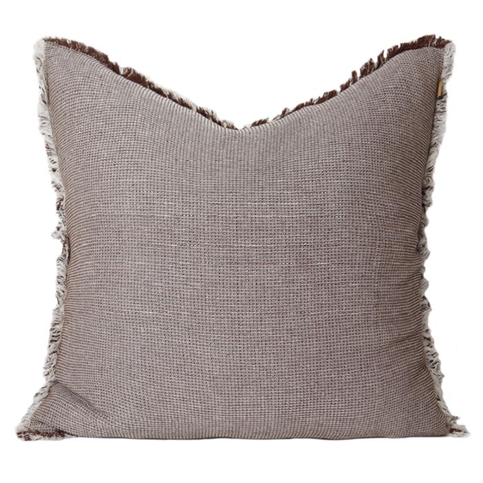 Raine & Humble Euro Waffle Fringe Cushion - Earth Brown (60cm) | Koop.co.nz