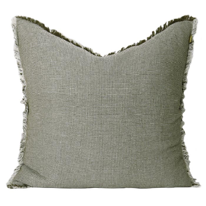 Raine & Humble Euro Waffle Fringe Cushion - Khaki Green (60cm) | Koop.co.nz