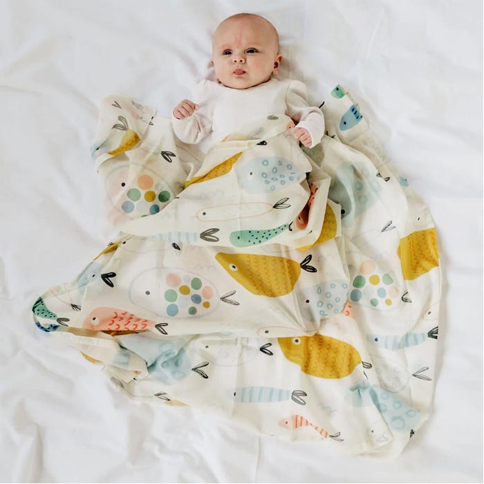 Di Lusso Living Felix Fish Baby Muslin Swaddle | Koop.co.nz
