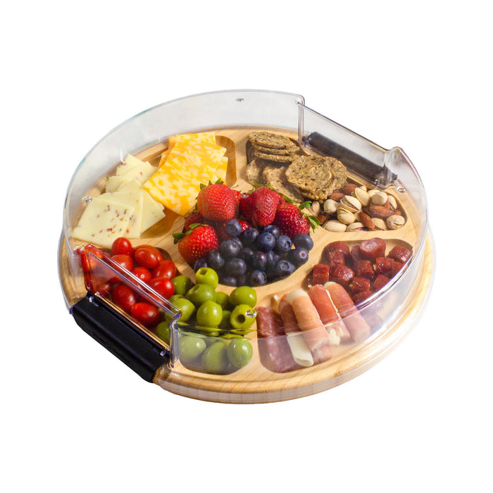 Flip, Serve & Store Round Charcuterie Board with Locking Lid - in use