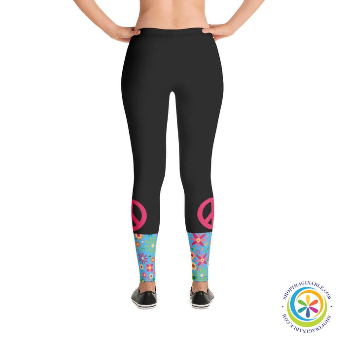Flowers PEACE Sign Full Length Leggings-ShopImaginable.com